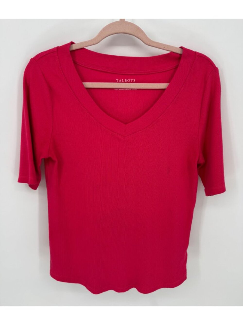 Talbots Womens Raspberry V-Neck 3/4 Sleeve Ribbed Tee Size M - Picture 8 of 9